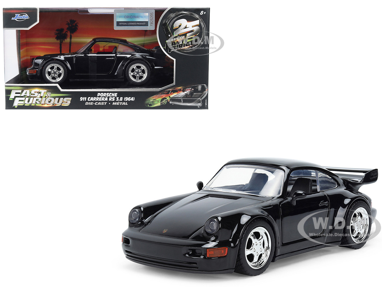Jada 1:32 Porsche 911 Carrera RS 3.8 (964) Black "The Fast and the Furious: Tokyo Drift" (2006) Movie "25 Years of Fast & Furious" Series 1/32 Diecast Model Car