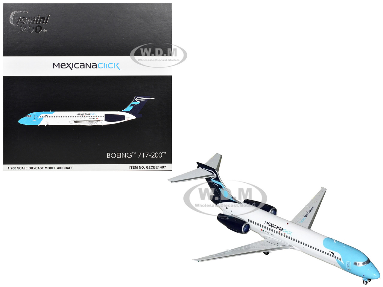 Boeing 717-200 Commercial Aircraft "Mexicana Click" (N907ME) White with Light Blue Nose and Dark Blue Tail "Gemini 200" Series 1/200 Diecast Model Air