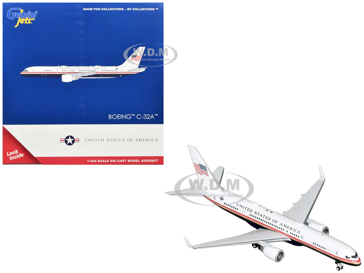 Boeing C-32A Transport Aircraft "Air Force Two - United States of America" (99-0003) White and Blue with Red Stripes 1/400 Diecast Model Airplane by G