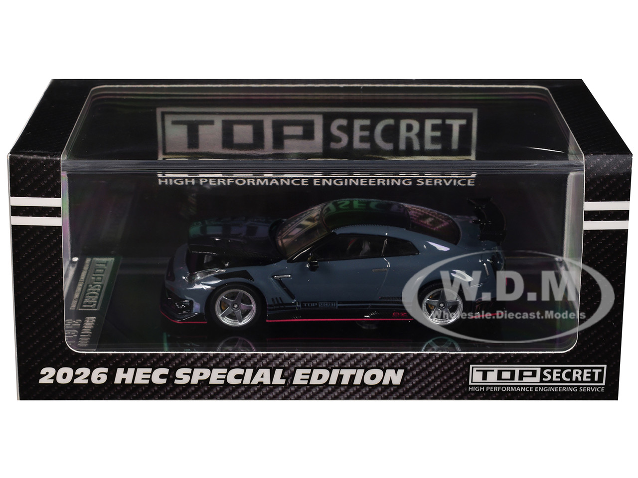 2026 Nissan "Top Secret" GT-R (R35) RHD (Right Hand Drive) Stealth Carbon Hood and Top "Hobby Expo China " Gray 1:64 model BM Creations