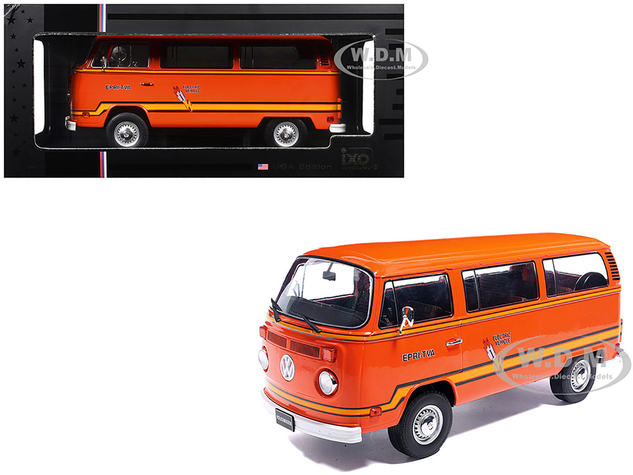 1978 Volkswagen Type 2 Bus "Elektrotransporter" Stripes Models Yellow 1:18 model IXO