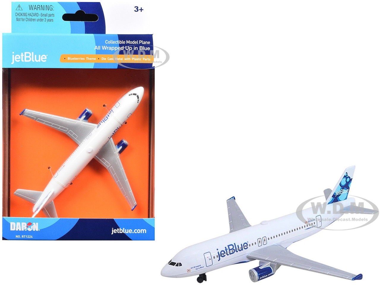 Daron Airbus A320 Commercial Aircraft "JetBlue Airways" (N636JB) White with Tail Graphics Diecast Model Airplane by Daron
