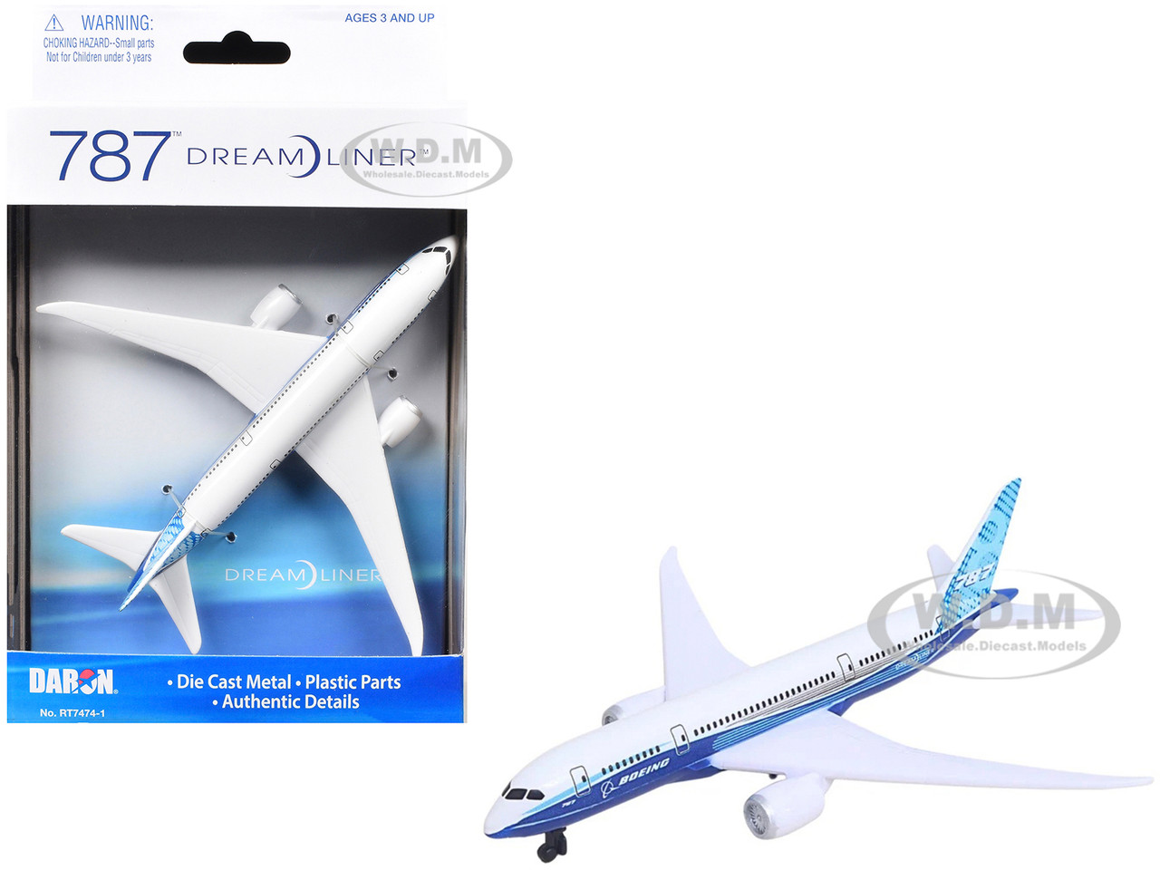 Daron Boeing 787 Dreamliner Commercial Aircraft "Boeing Livery" White and Blue Diecast Model Airplane by Daron