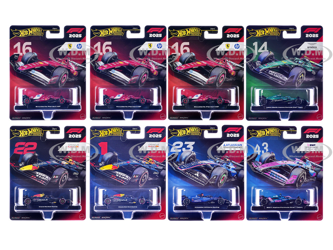"Formula 1 Racing" 8 piece Set M "Premium Series" Diecast Model Cars by Hot Wheels