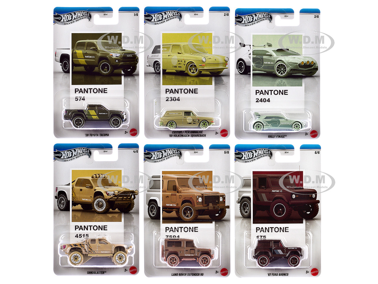 "Pantone" 10 piece Set B "Silver Series" Diecast Model Cars by Hot Wheels