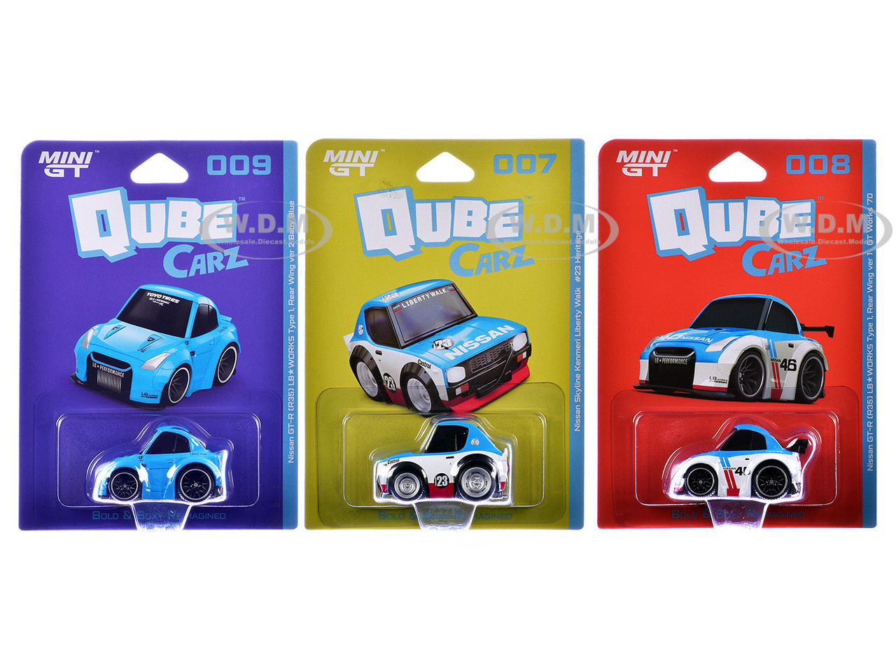 "QubeCarz" Series #2 Set of 3 pieces 1/64 Diecast Model Cars by Mini GT
