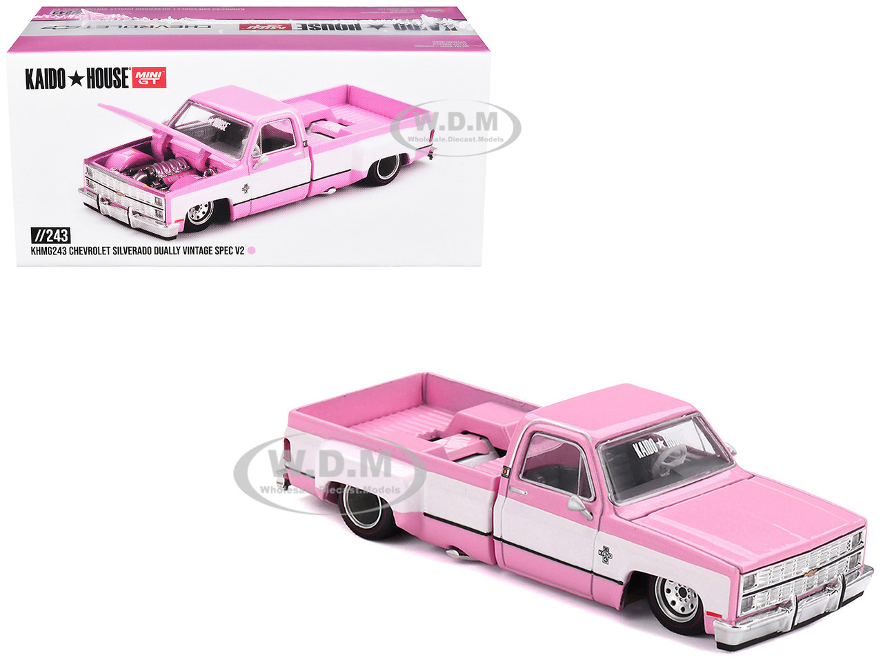 Chevrolet Silverado Dually Pickup Truck "Vintage Spec V2" Pink with White Sides (Designed by Jun Imai) "Kaido House" Special 1/64 Diecast Model Car by