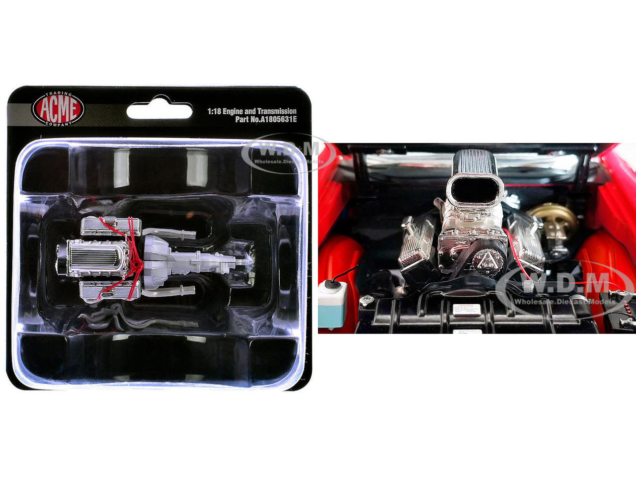 Blown 455 Engine and Transmission Replica from "1970 Oldsmobile 442 W30 W-Machine" 1/18 Model by ACME