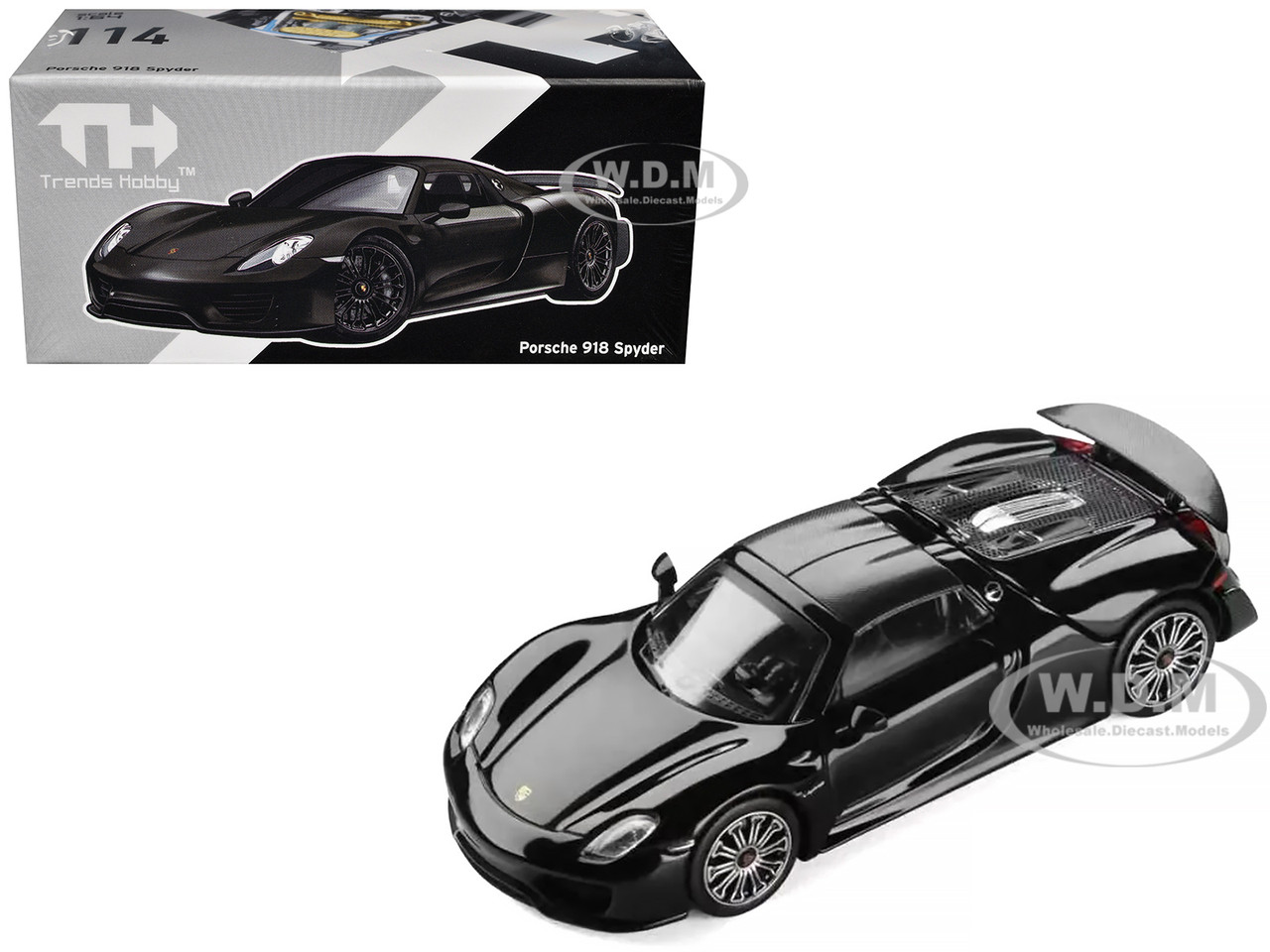 Porsche 918 Spyder Black with Carbon Top 1/64 Diecast Model Car by Trends Hobby