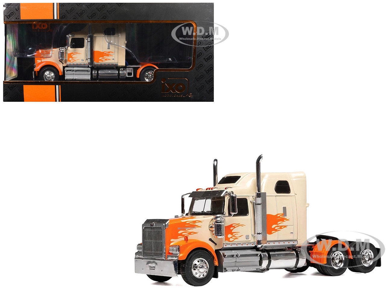 2000 Western Star 4900 Truck Tractor Cream with Orange Flames 1/43 Diecast Model by IXO Models