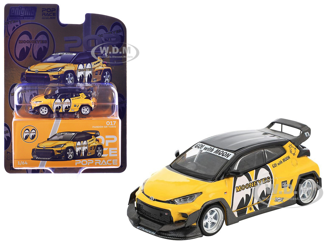 Pandem GR Yaris RHD (Right Hand Drive) "MoonEyes" Yellow with Black Top and Graphics "Enigma Exclusive Edition" 1/64 Diecast Model Car by Pop Race