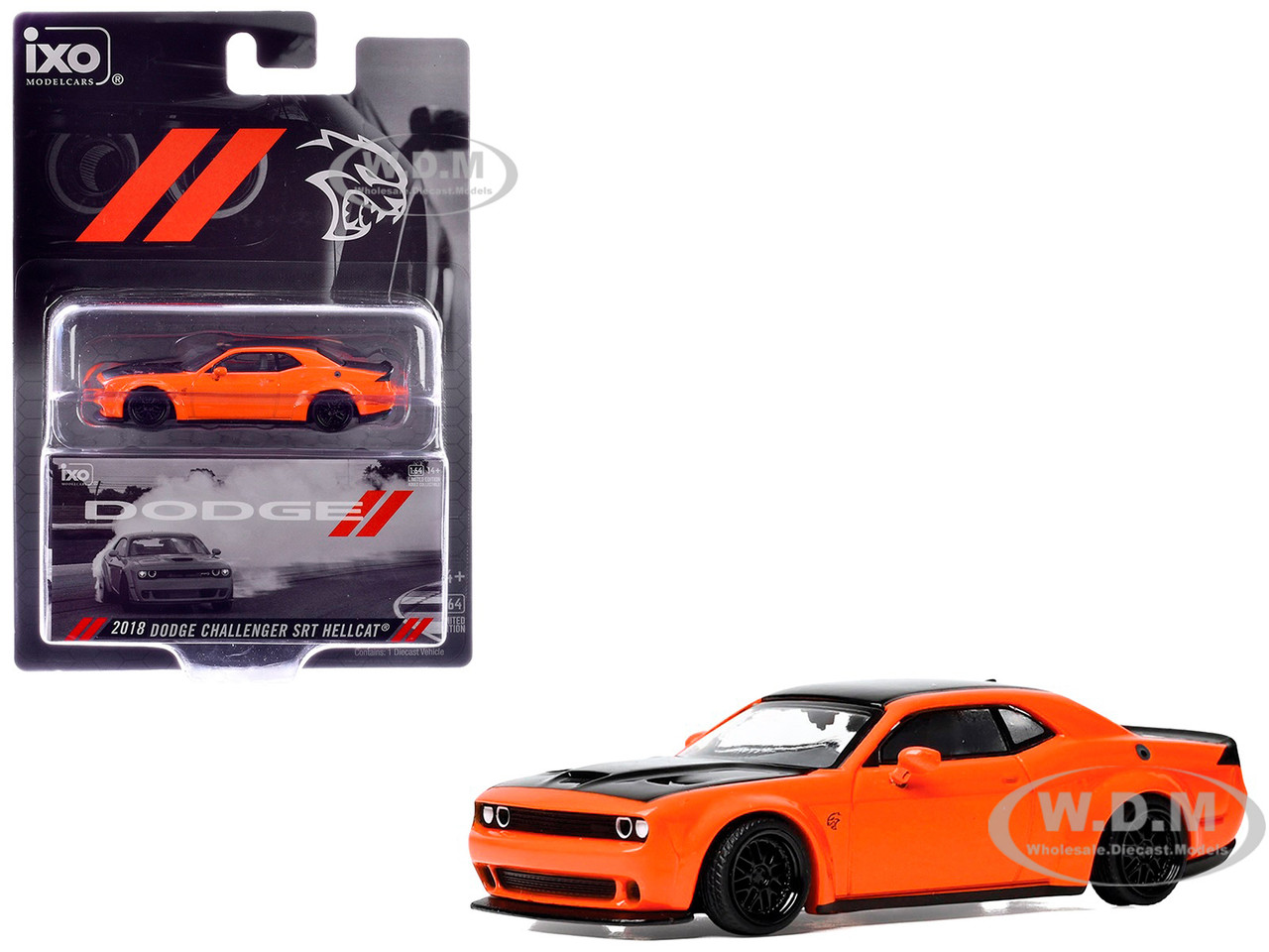 2018 Dodge Challenger SRT Hellcat Go Mango Orange with Matt Black Hood and Top 1/64 Diecast Model by