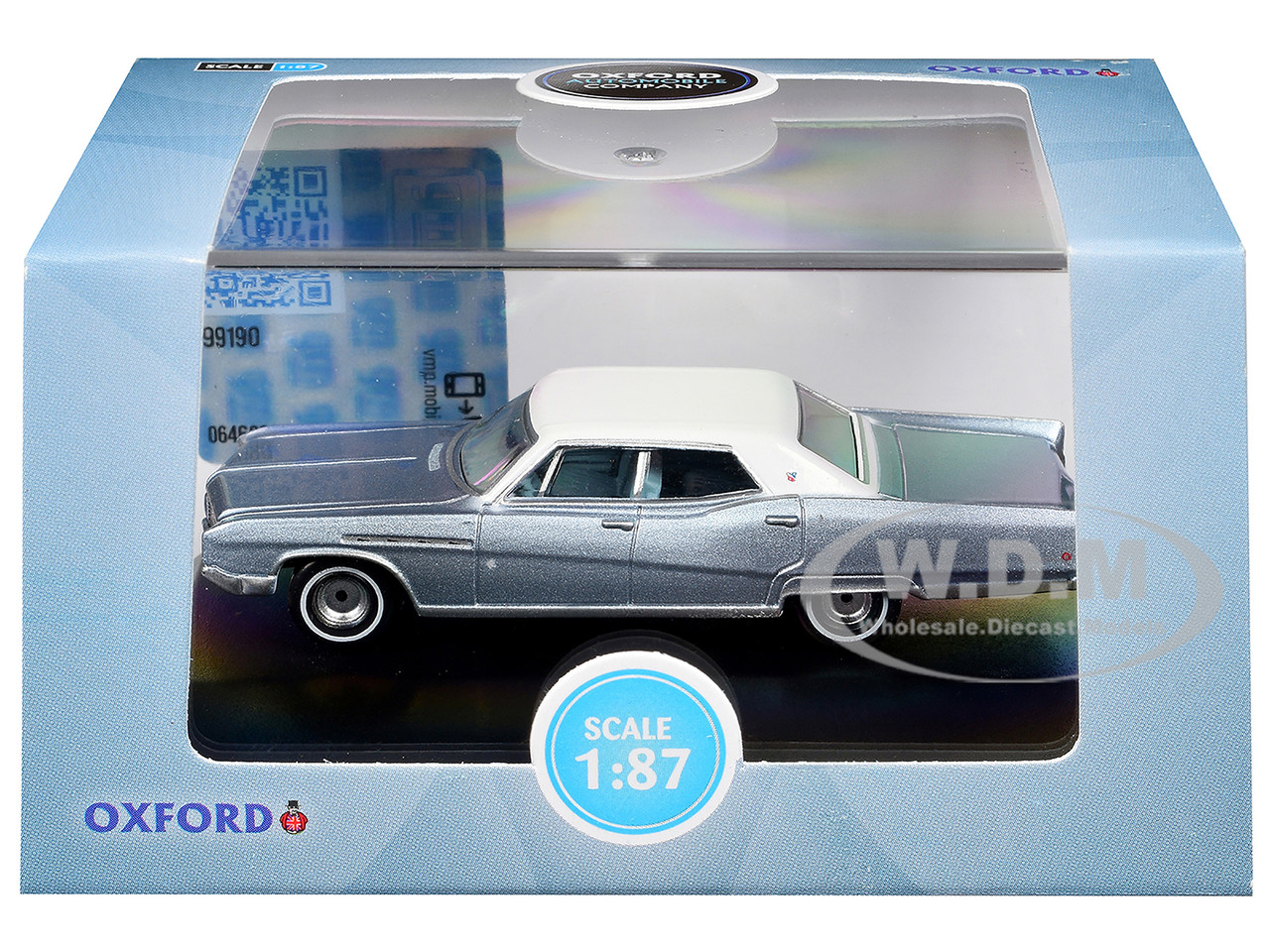 1968 Buick Electra 225 Teal Blue Mist Metallic with White Top and Blue Interior 1/87 (HO) Scale Diecast Model Car by Oxford Diecast