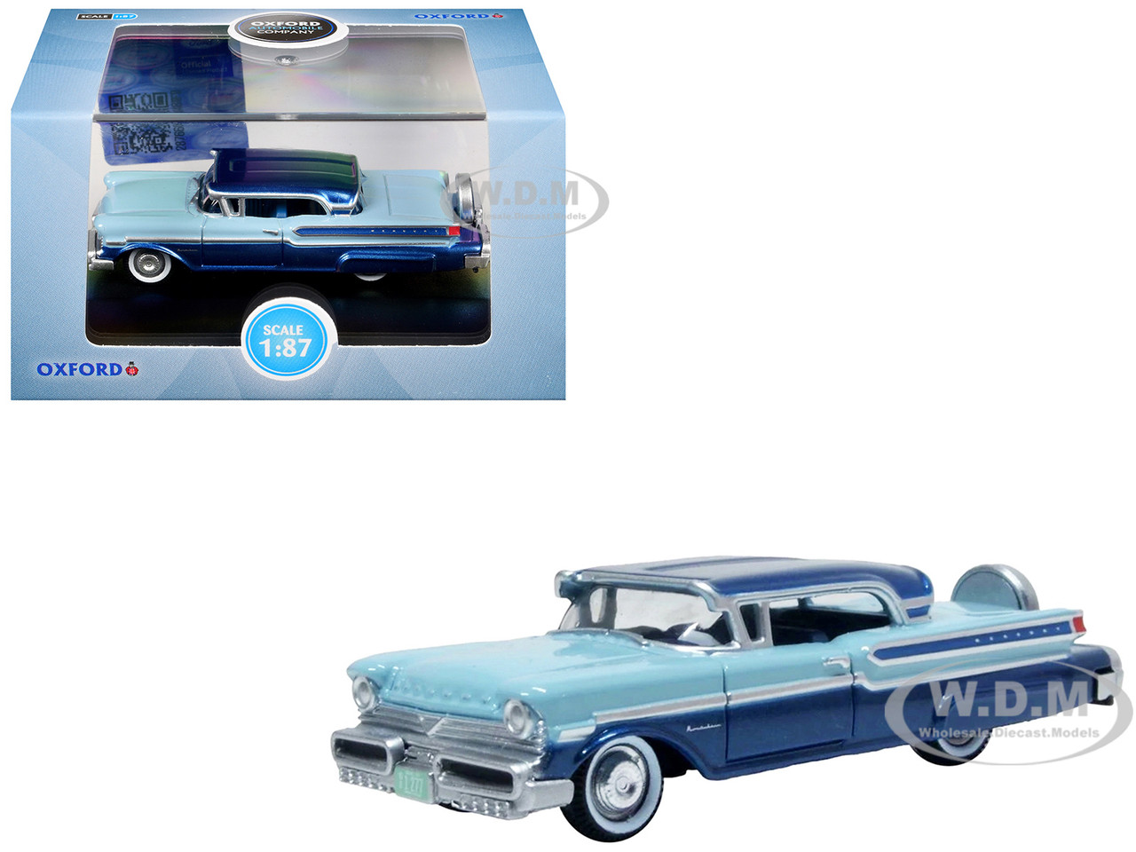 1957 Mercury Montclair Nantucket Blue Metallic and Pacific Blue Two-Tone 1/87 (HO) Scale Diecast Model Car by Oxford Diecast