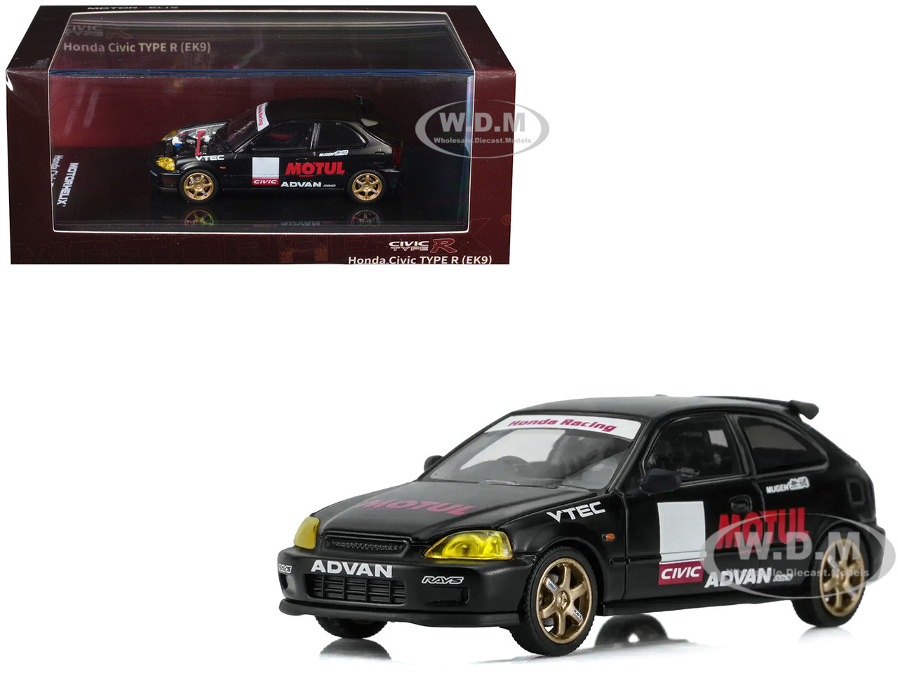 Honda Civic Type R (EK9) RHD (Right Hand Drive) "No Good Racing - Motul" Matt Black 1/64 Diecast Model Car by MotorHelix