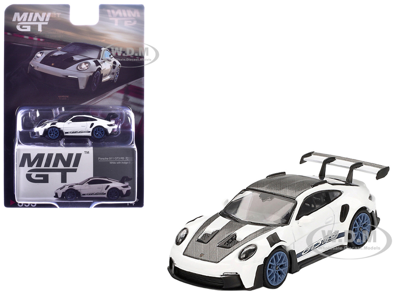 Porsche 911 (992) GT3 RS Weissach Package White with Carbon Top and Hood and Indigo Blue Wheels Limi