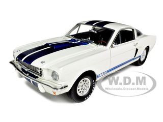 1966 Ford Mustang Shelby GT350 White with Blue Stripes 1/18 Diecast Model Car by Shelby Collectibles