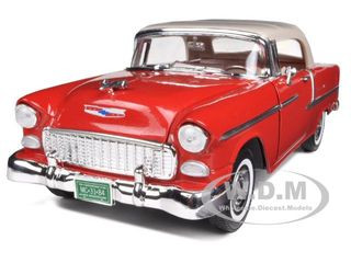 1955 Chevrolet Bel Air Convertible Soft Top Red 1/18 Diecast Car Model by Motormax