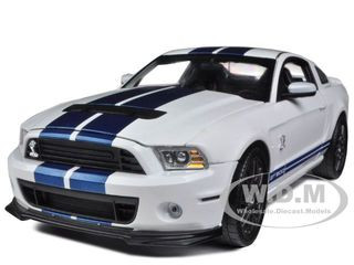 2013 Ford Shelby Cobra GT500 SVT White with Blue Stripes 1/18 Diecast Car Model by Shelby Collectibles