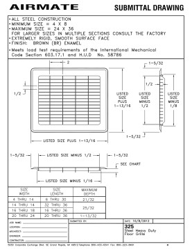 AirMate 325 14x14 Brown Floor Return Air Grille 1461414BR Technical Document