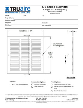 Truaire 30x12 170 Stamped Face Return Air Grille Technical Document