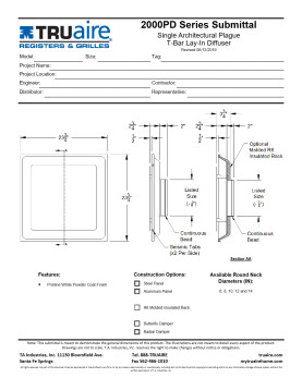 Truaire 24x24 2000PD/R6 Single Architectural Plaque T-Bar Lay-In Diffuser with R6 Back Technical Document