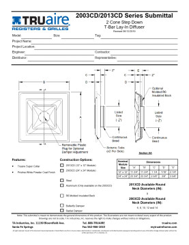 Truaire 24x24 2-Cone Stepdown T-Bar Lay-In Diffuser with R6 Back Technical Document