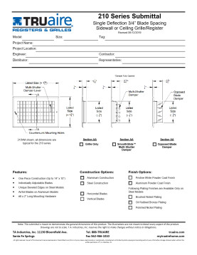 Truaire 12x12 A210VM Bar Type Supply Register Technical Document