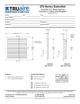 Truaire 30x18 A270 Aluminum Return Air Grille Technical Document