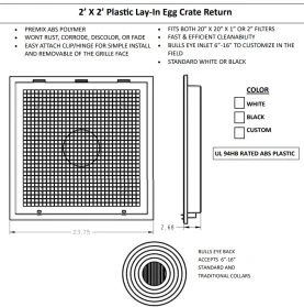HaVACo HT-2x2-ERTN 2'x2' Plastic Lay-In Egg Crate Return Diffuser technical document