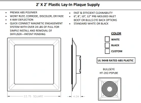 HaVACo HT-2x2-PSPLBE-BK-IB 2'x2' Plastic Plaque Supply Lay-In with R-6 Insulated Back, technical document