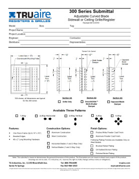 Truaire 10x10 303 3-Way Adjustable Curved Blade Supply Register  Technical Document
