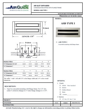 AirGuide Manufacturing, LLC AirGuide 48" ASD Type 1, 2 Slot, 1" Slot W/ APC & END Flanges WHITE Technical Document