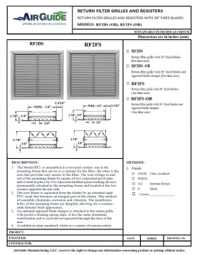 AirGuide RF-2FS 20x30 Return Air Filter Grille WHITE Screw Holes IN NECK of Unit NO Screw Holes in Face! Technical Document