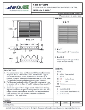AirGuide RA-T 48x24 T-Bar Return Air Grille WHITE technical Document