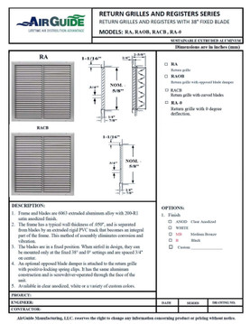 AirGuide Manufacturing, LLC AirGuide RA 08x04 Return Air Grille WHITE Technical Document