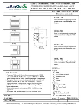 AirGuide Manufacturing CBML-3ME 10x06 3-Way Curved Blade Ceiling Register WHITE Technical Document