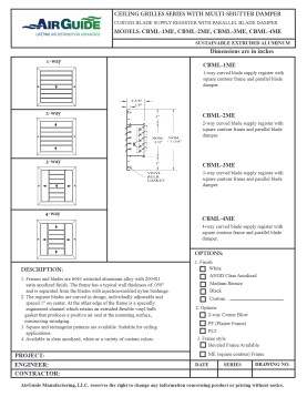 AirGuide Manufacturing, LLC AirGuide CBML-2ME 16x10 2-Way Curved Blade Ceiling Register WHITE Technical Document