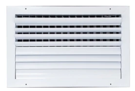 AirGuide Manufacturing, LLC AirGuide CBML-2ME 16x10 2-Way Curved Blade Ceiling Register WHITE front adjustable fins view