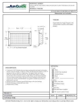 AirGuide VML-ME 12x08 Single Deflection Sidewall Register WHITE Technical Document