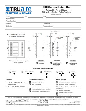 Truaire 08X06 A301HM 1-Way ADJ Alum Curved Blade Ceiling Register Technical Document