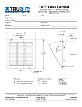 Truaire 18x30 190RF Stamped / Removable Face Return Air Filter Grille Technical Document