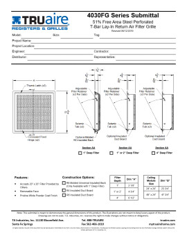 Truaire 24x24 Perforated Face T-Bar Lay-In Return Air Filter Grille with R6 Back Technical Document