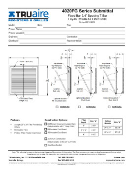 Truaire 24x24 Fixed Bar Return Air Filter Grille with R6 Back Technical Document
