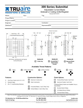 Truaire 12x12 301 1-Way Adjustable Curved Blade Supply Register Technical Document