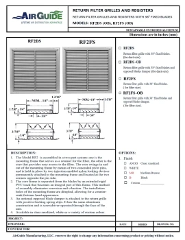 AirGuide RF-2FS 20x25 Return Air Filter Grille WHITE W/Screw Holes in Face! Technical Document