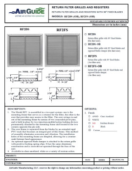 AirGuide RF-2FS 36x18 Return Air Filter Grille WHITE W/Screw Holes in Face Technical Document