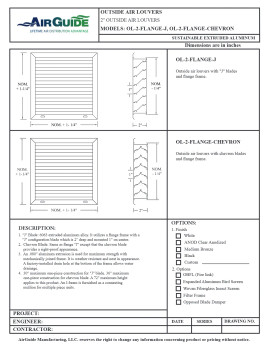 AirGuide Manufacturing, LLC AirGuide OL2_FL 2" 12x12 Outside Louver Flanged J-Blade Insect Screen Anodized Finish Technical Document
