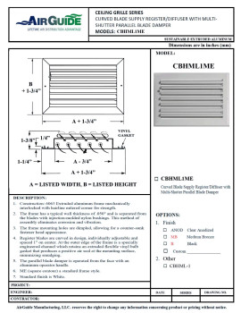 AirGuide CBHML-1ME 14x06 1-Way Curved Blade Ceiling Register WHITE