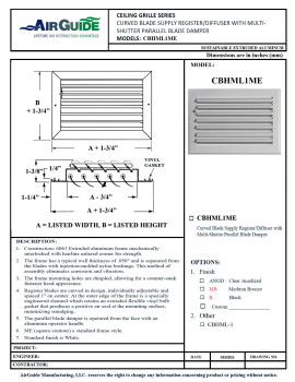 AirGuide Manufacturing, LLC AirGuide CBHML-1ME 12x10 1-Way Curved Blade Ceiling Register White Technical Document